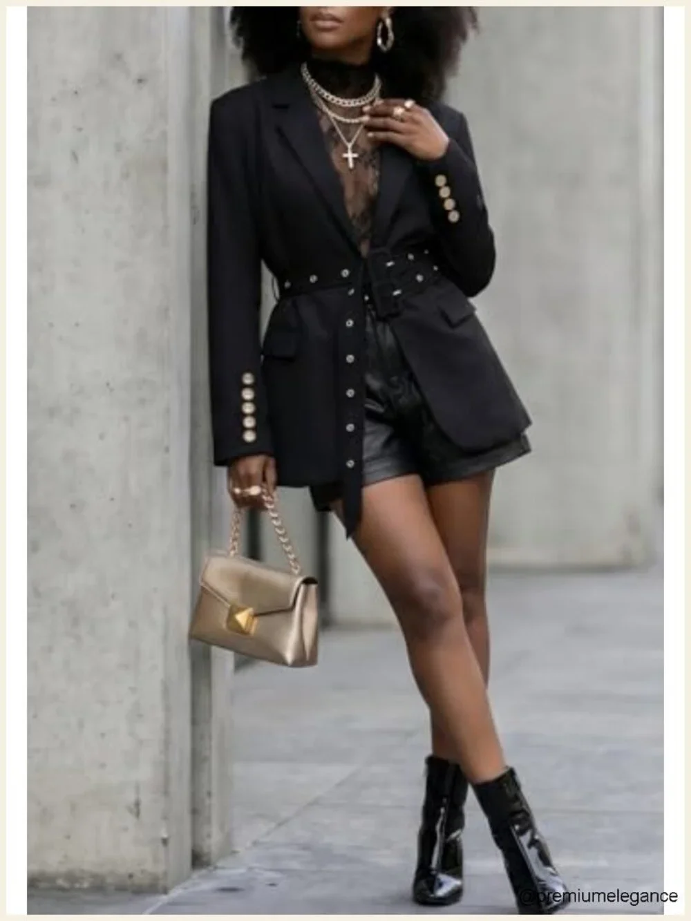 Oversize Long Sleeve Business Casual Blazer with Belt for Women Work Suit Jacket